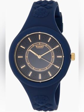 Versus Versace Unisex Quartz Analog Watch 39mm Blue Silicone Strap Gold Bezel